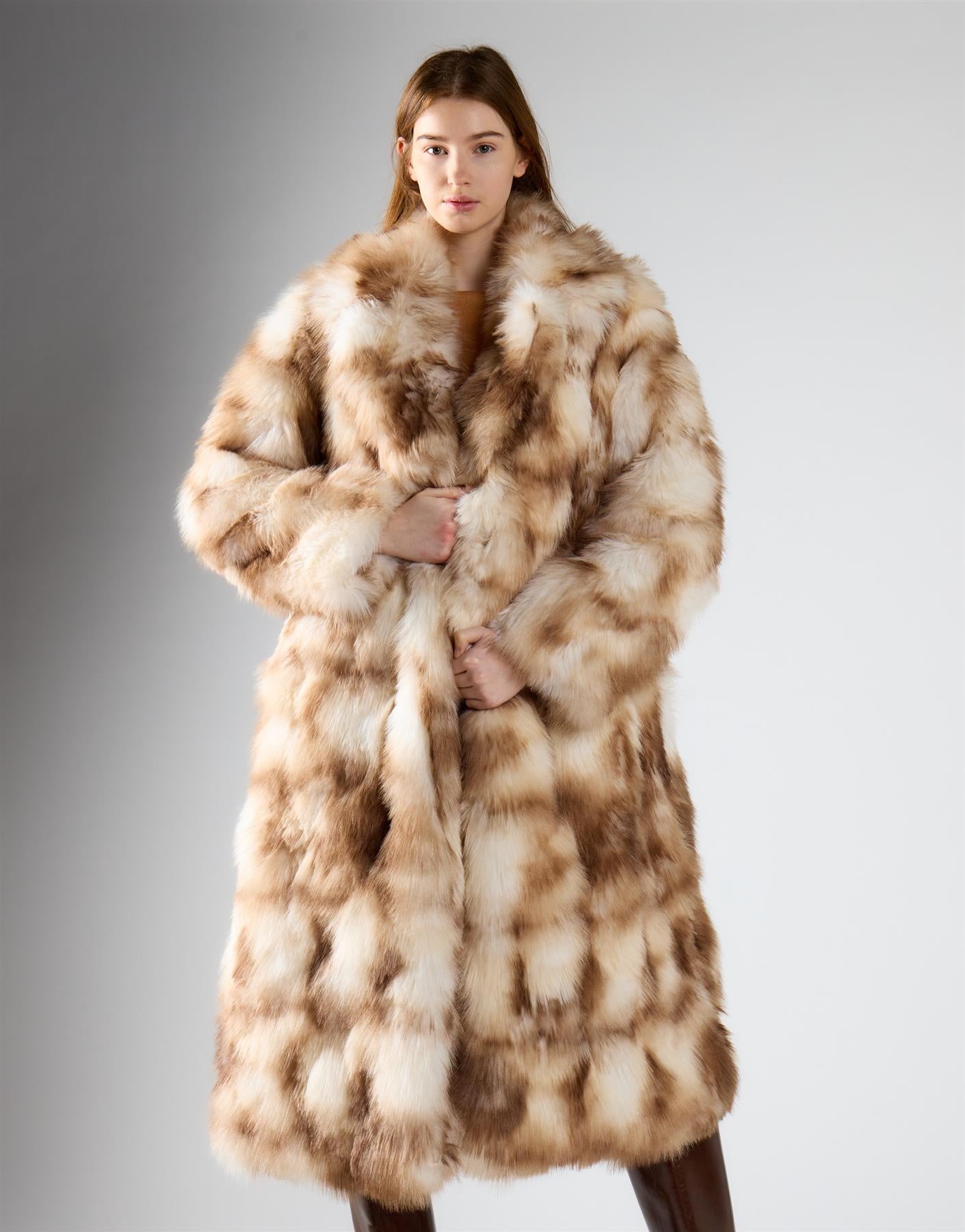 Cream Multi Fur Coat