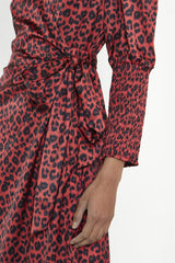 Red-Black Animal Wrap Midi-Dress