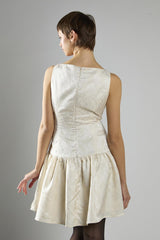 Cream Brocade Sleeveless Button-Front A-Line Dress