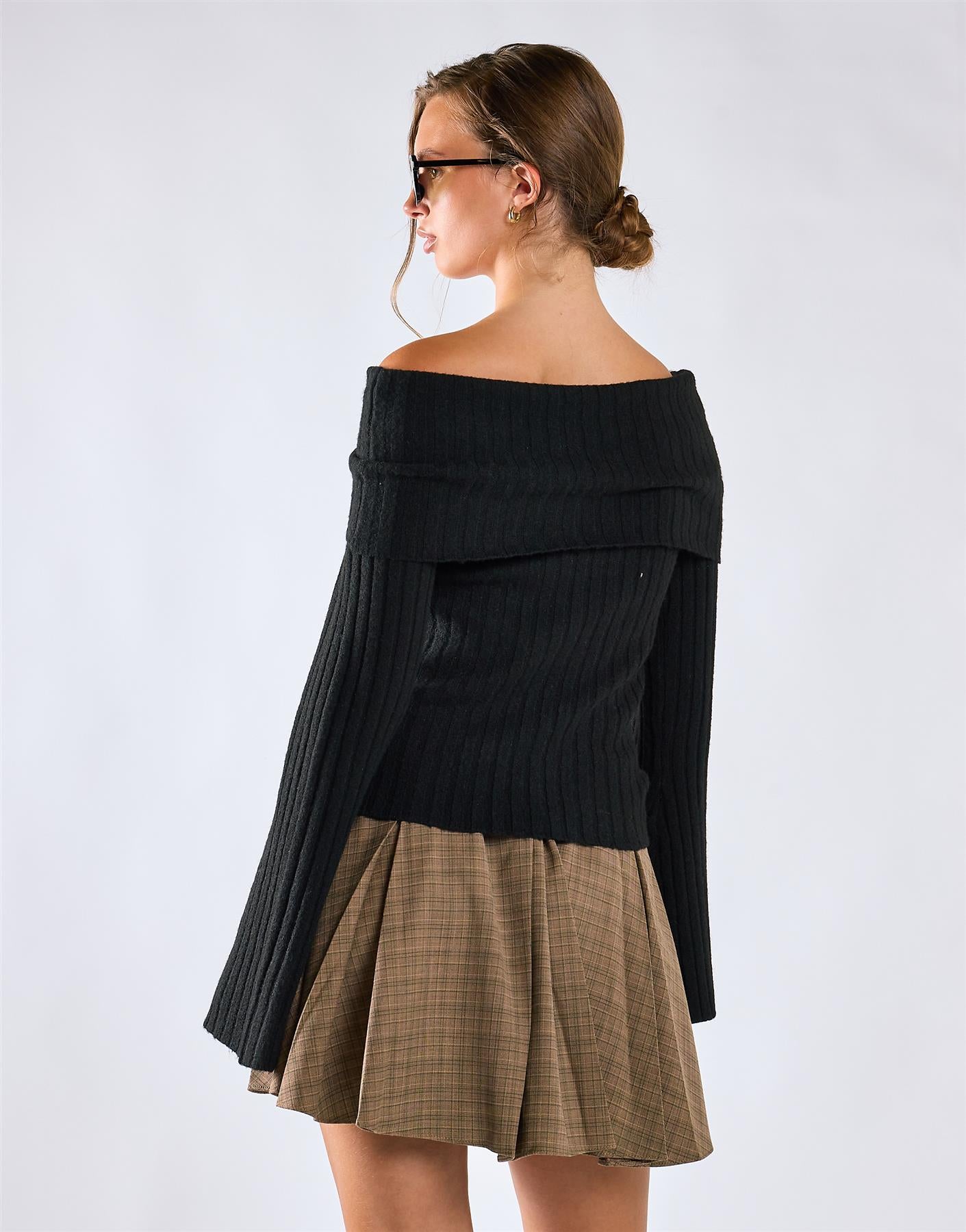 Light Brown Check Pleated Mini Skirt