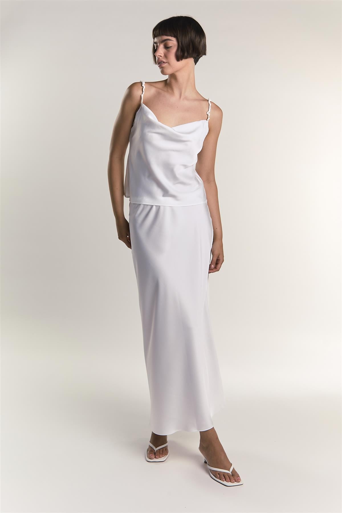 White Satin Cowl Neck Cami Top