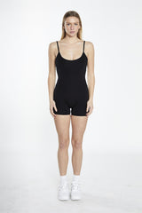 Black Scoop-Neck Short-Unitard