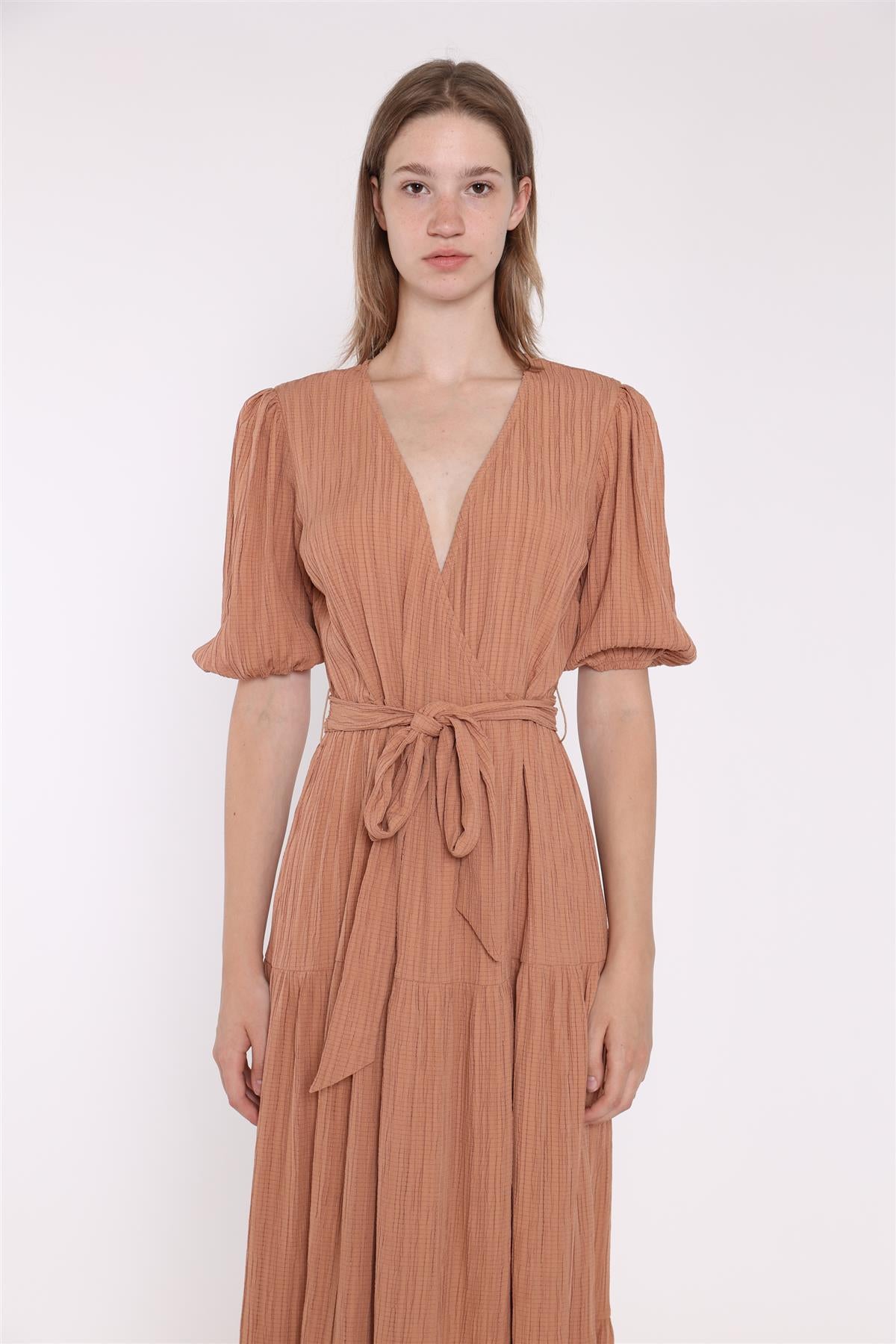 Wrap Midi Dress - Rust Crinkle