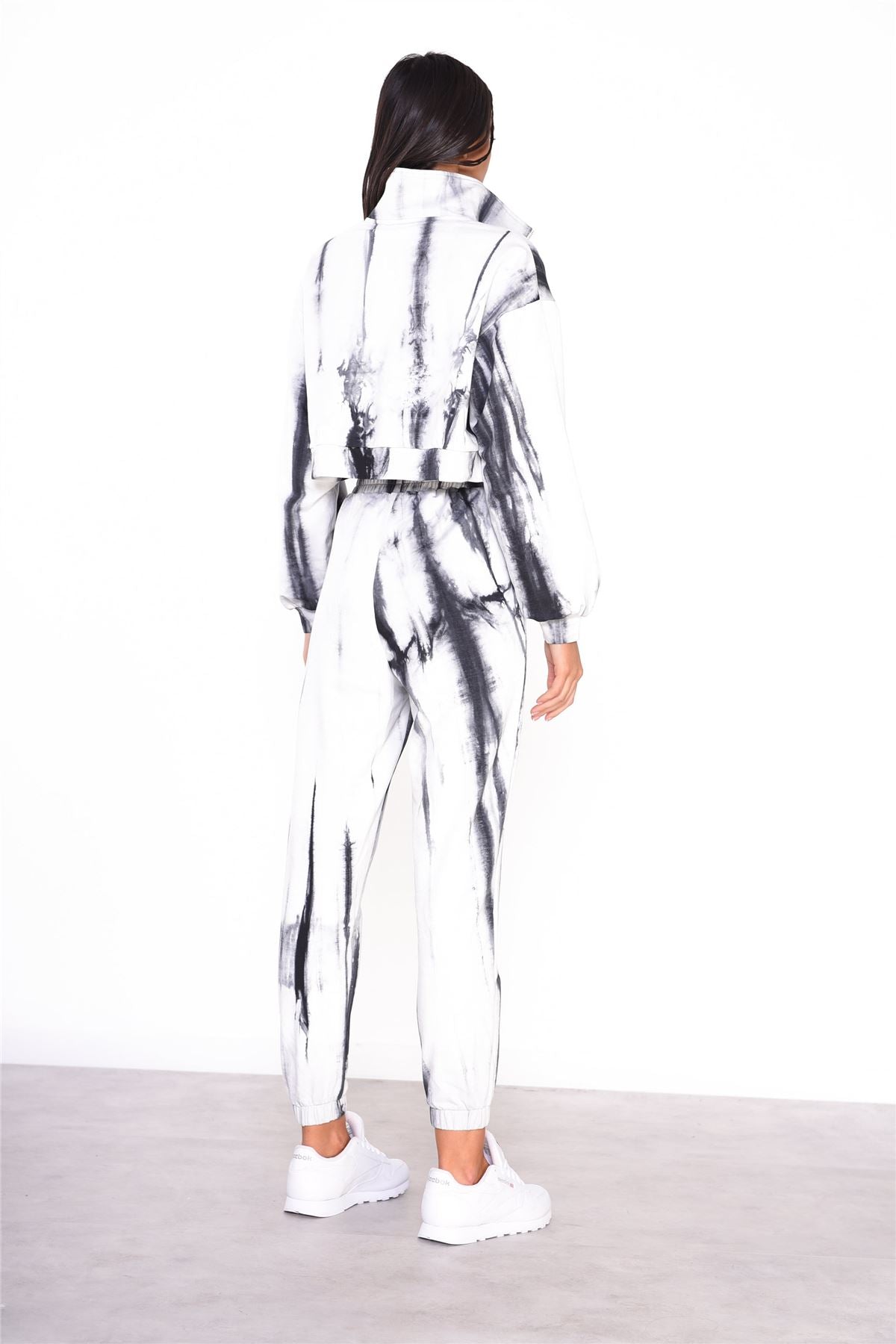 Grey Tie Dye Cropped Zip Loungewear Jumper