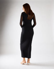 Black Mesh Long Sleeve Bodycon Midi Dress