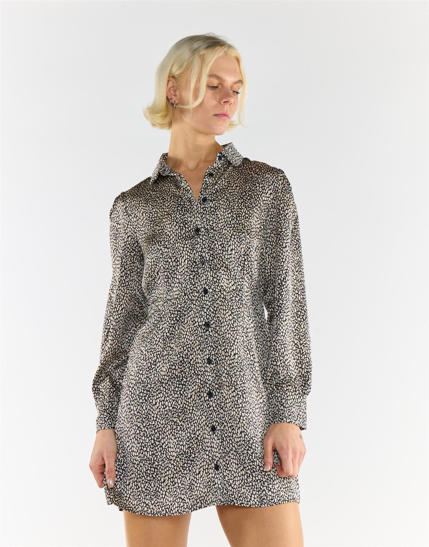 Black Stone Spot Print Shirt Dress