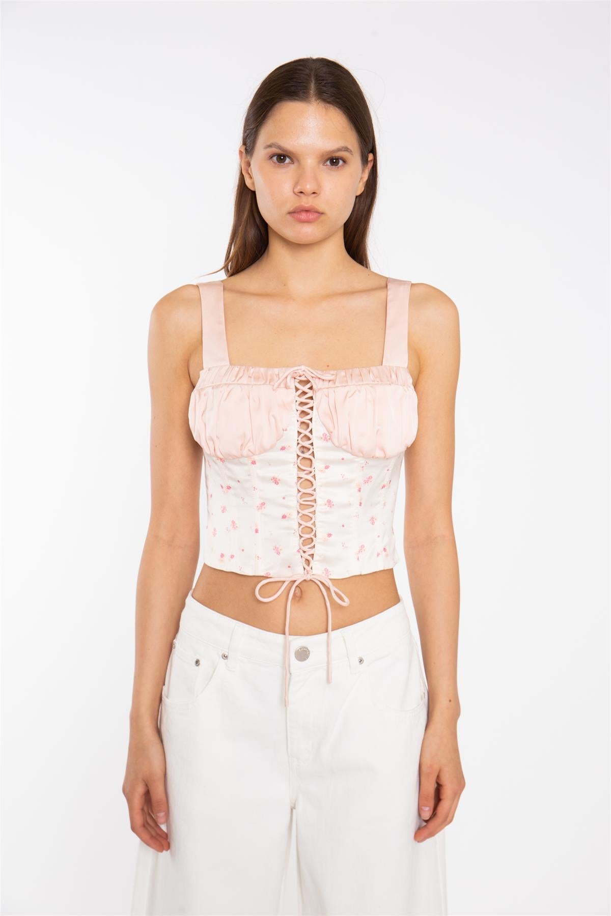 Peach-Pink Daisy Corset-Top