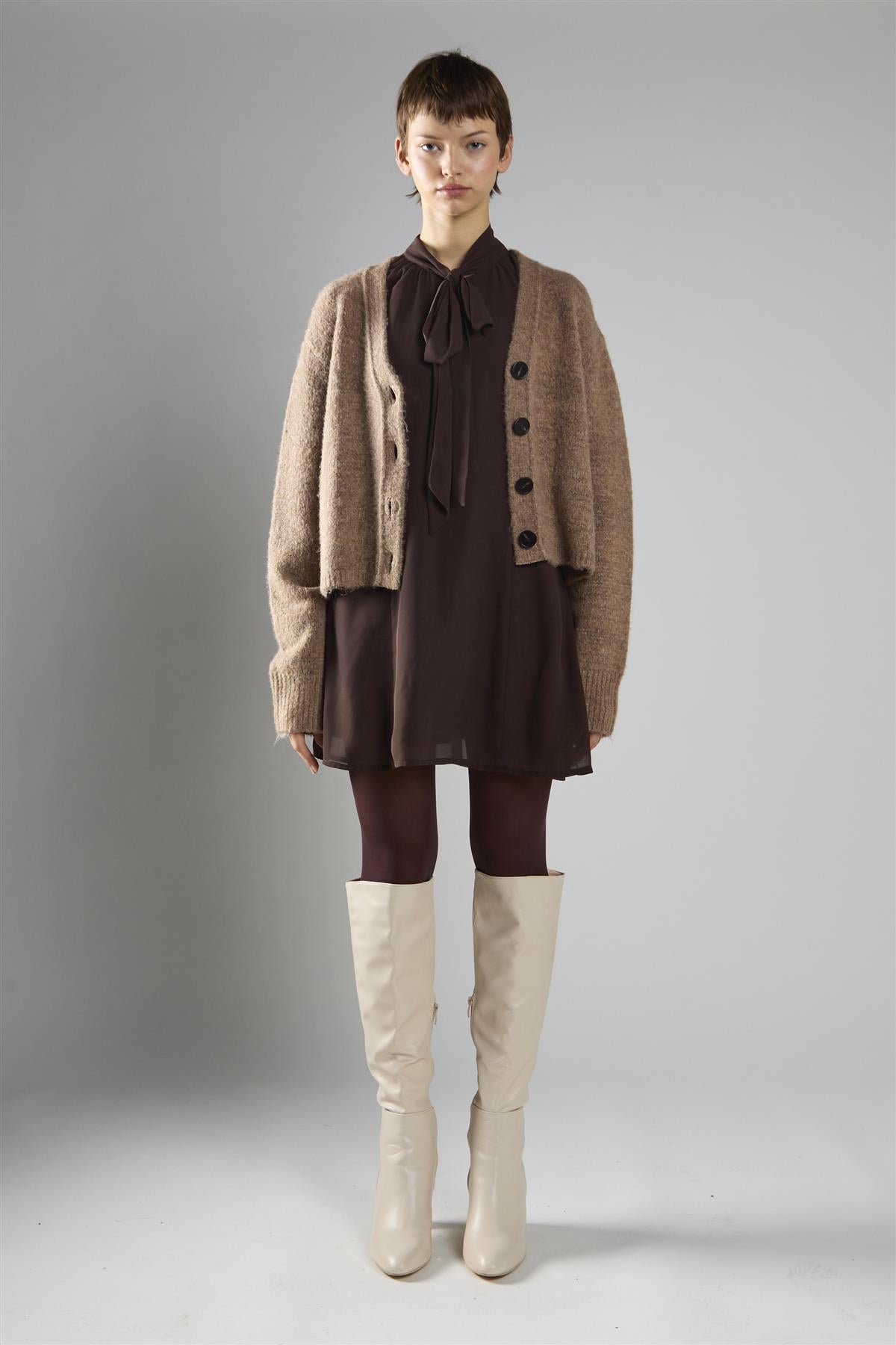 Brown Marl V-Neck Button-Front Long Sleeve Cardigan