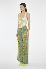 Blurred-Flower Mesh O-Ring Corset-Top