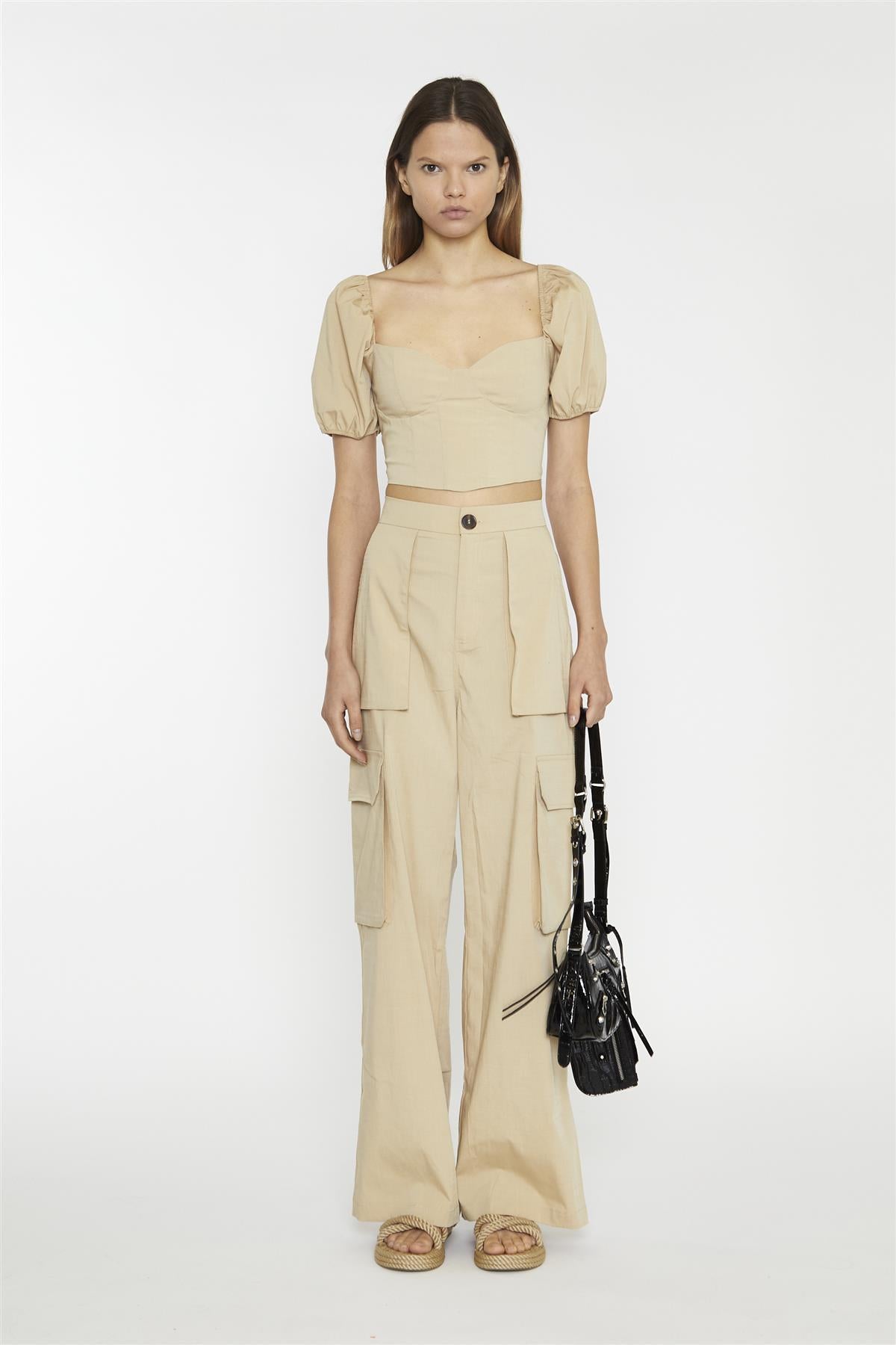 Sweetheart Neckline Crop top - Stone