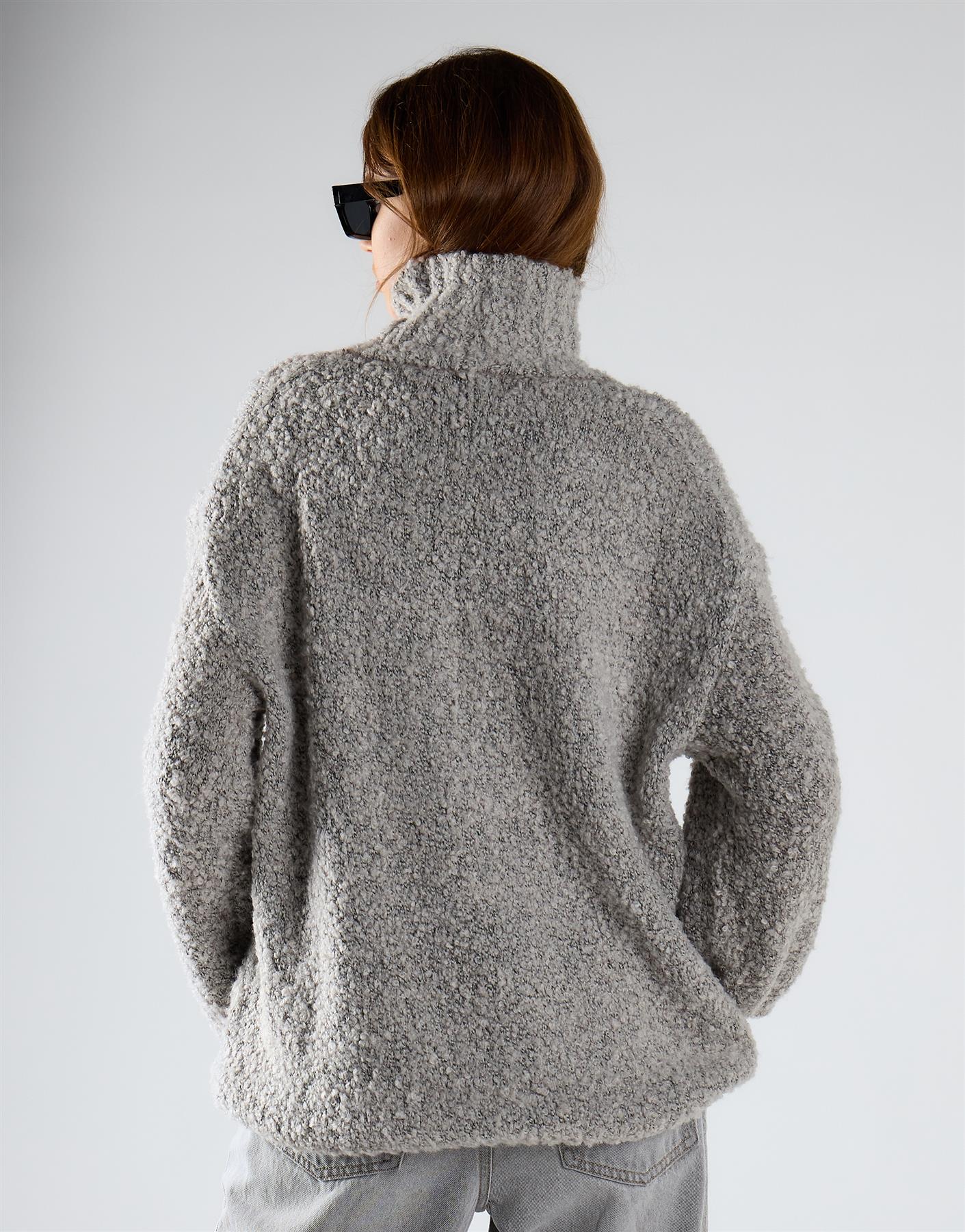 Light Grey Marl High Neck Oversized Jumper