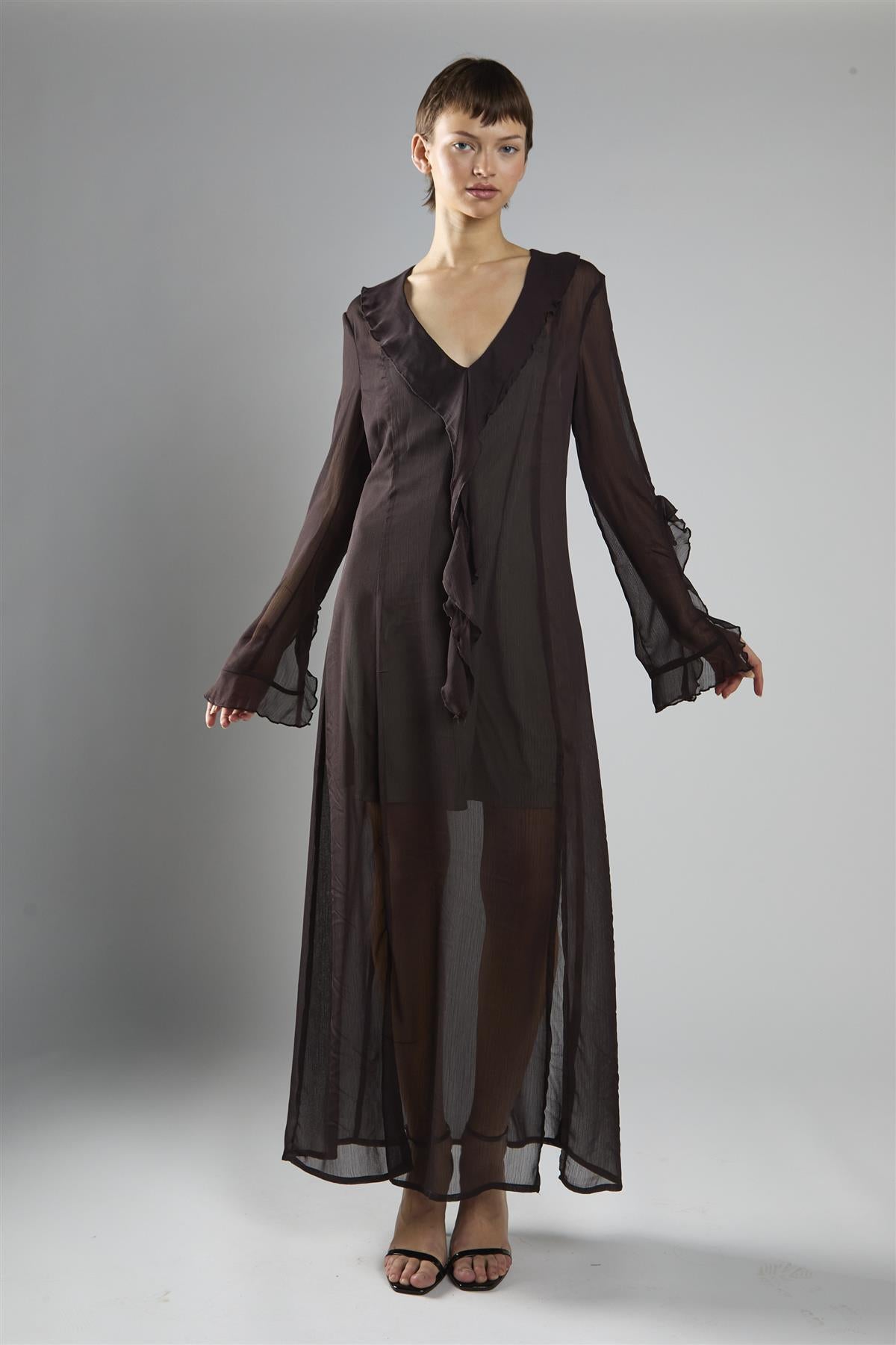 Deep Brown Shift Maxi Dress