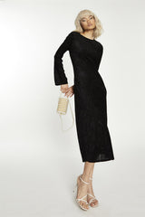 Black Paisley Devore Open Tie Back Midaxi Dress