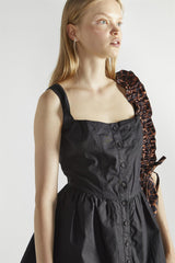 Black Button Front Pleated Mini-Dress