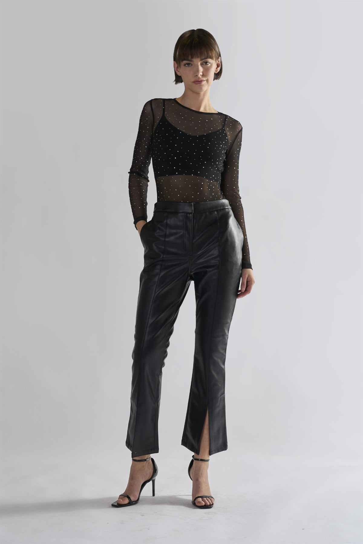 Black PU Flared Trousers