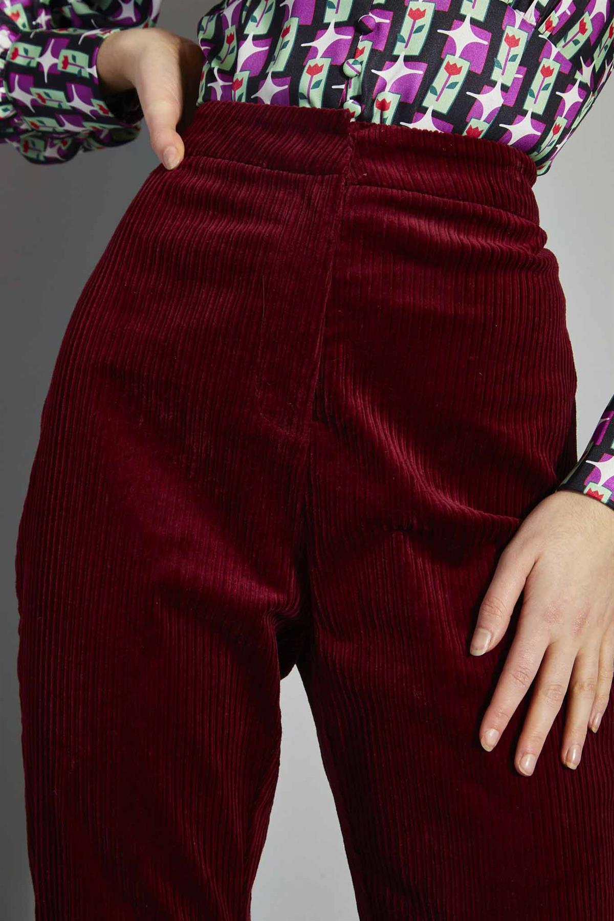 Claret-Corduroy Flared-Trousers