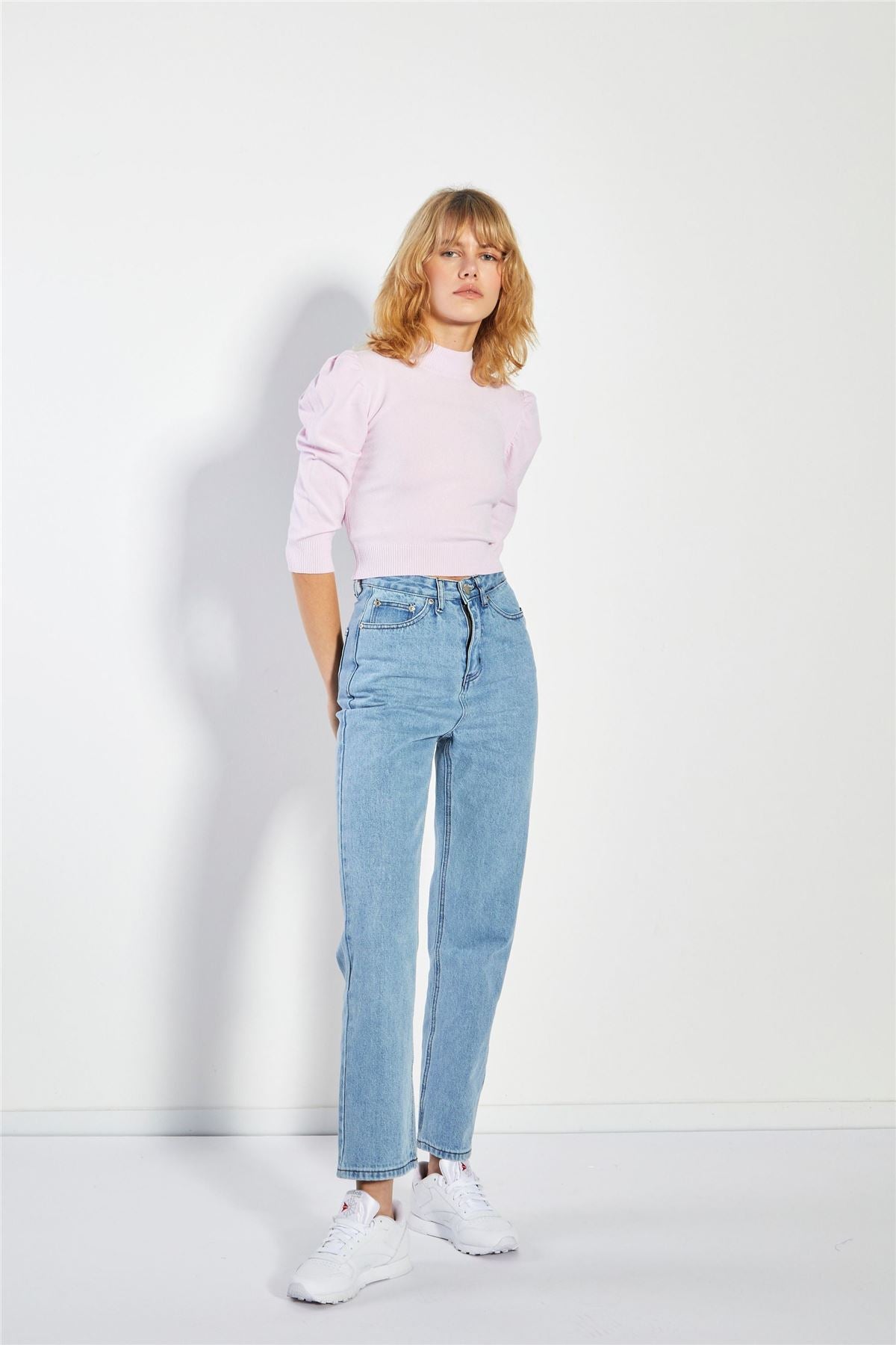 Soft Pink Puff Shoulder Crop Top