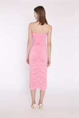 Sugar-Pink Strapless Ruched Midi-Dress