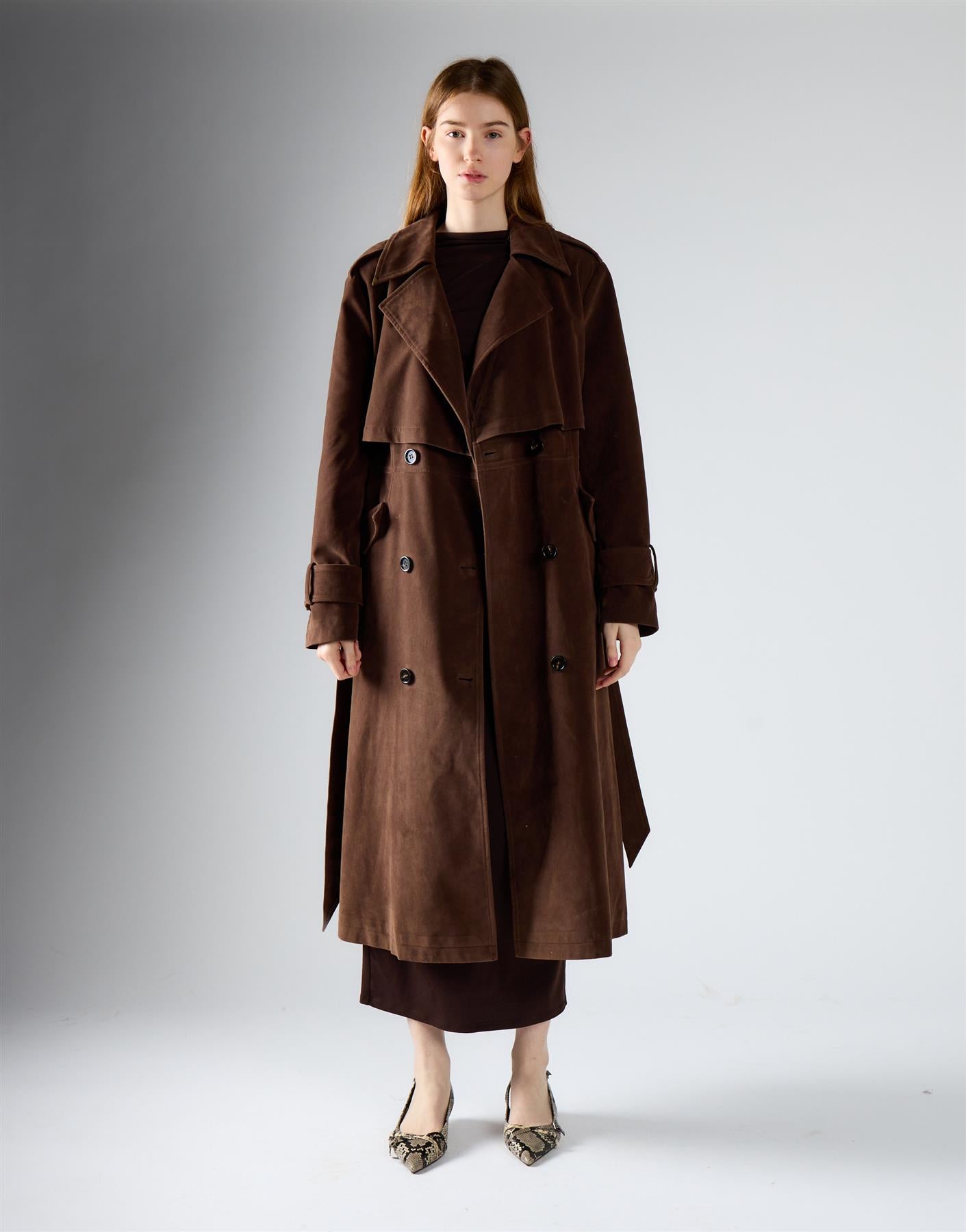 Chocolate Brown Belted Trench Coat