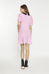 Pink-Multi-Leopard-Black Contrast-Collar-Skater Mini-Dress