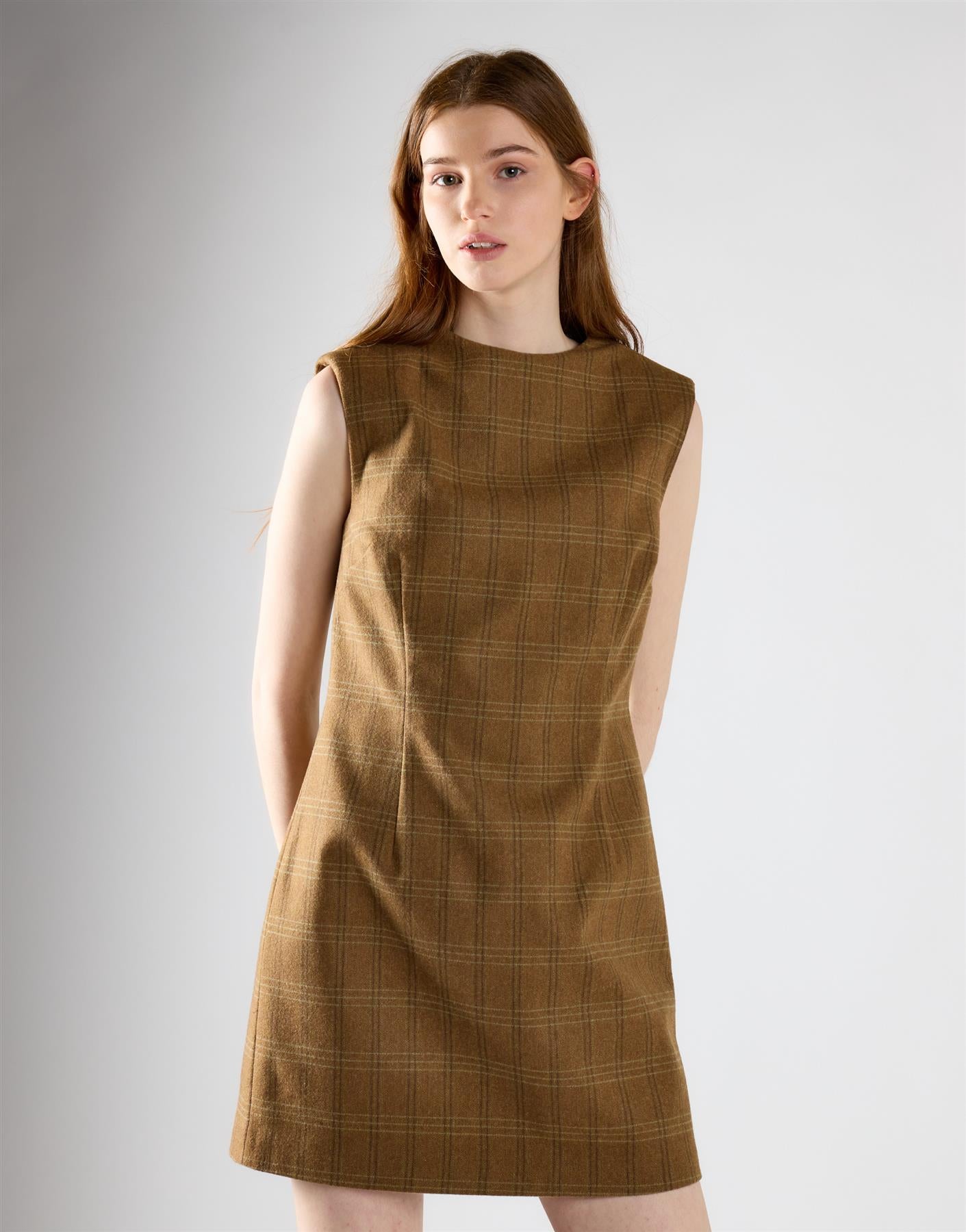 Sepia Check Tailored Fit Mini Dress