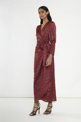 Red-Black Animal Wrap Midi-Dress