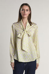 Yellow-Polka-Dot Front-Tie Long-Sleeve-Top