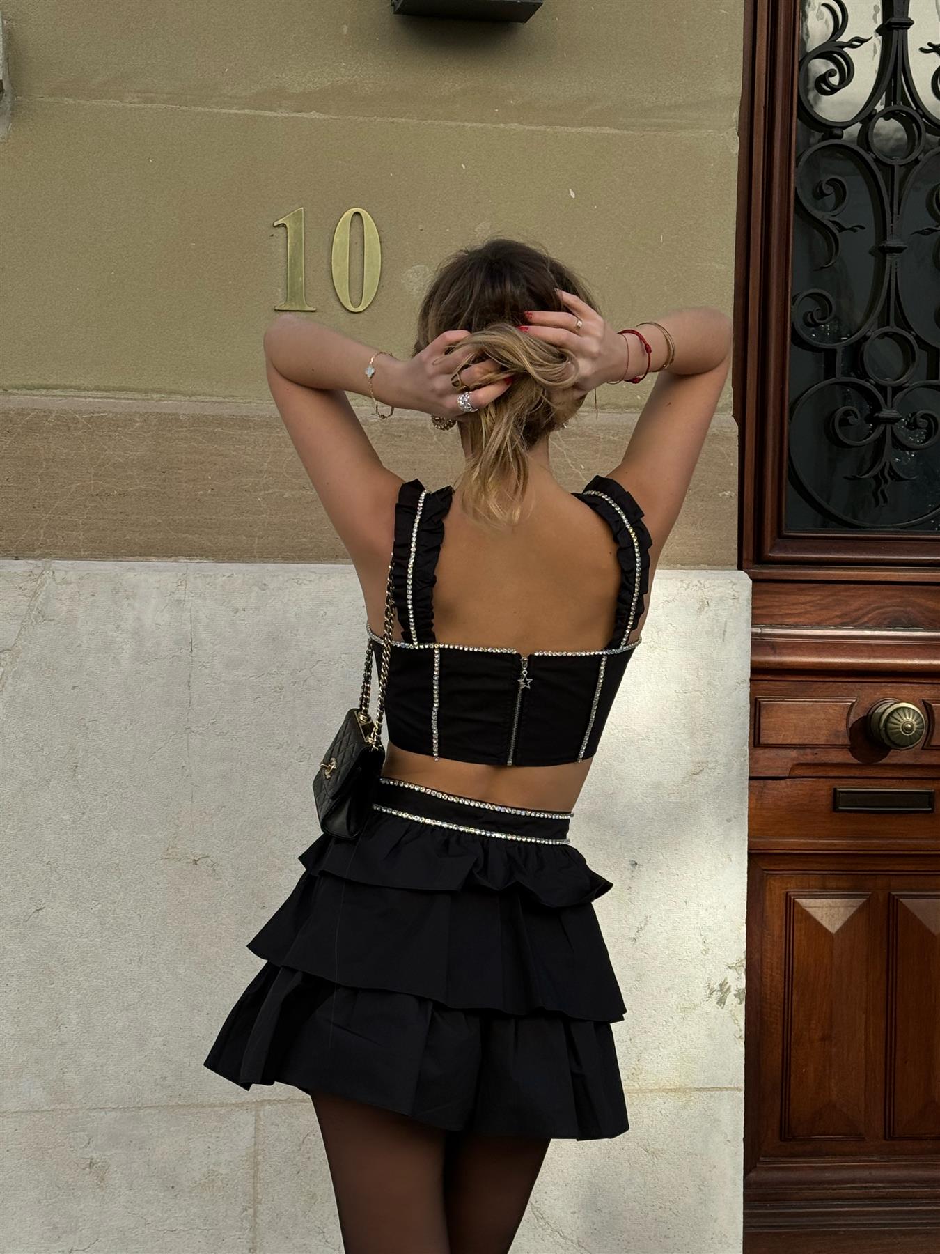 Black Diamante-Trim Corset-Top