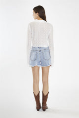 Light Stone-Wash Distressed Denim Shorts
