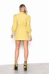 Citron Puff Sleeve Mini Shirt Dress