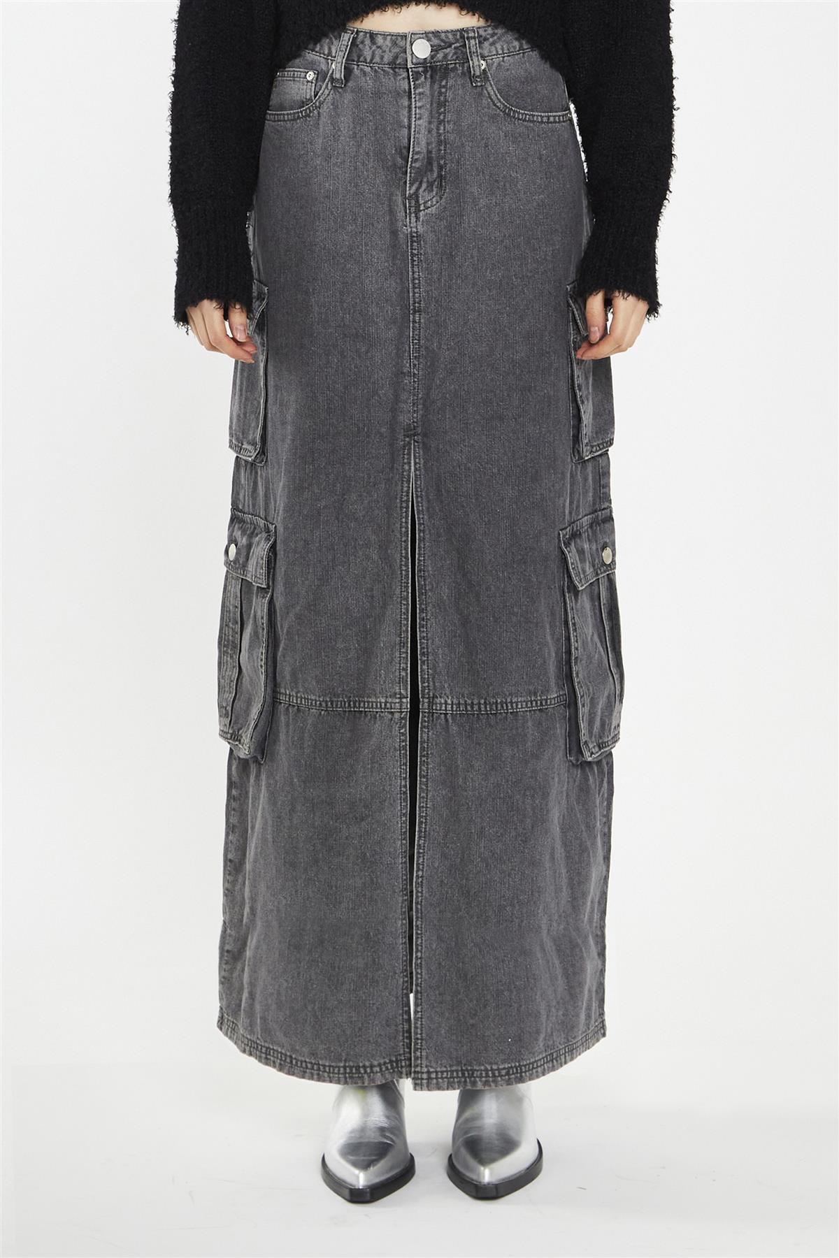 Denim Long Skirt - Grey Wash