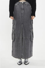 Denim Long Skirt - Grey Wash