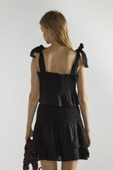 Black Shirred Layered Mini-Skirt