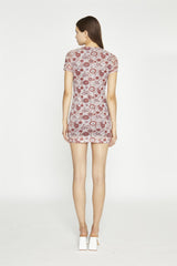 Nude-Brown-Vintage-Floral Body-Con Mini-Dress