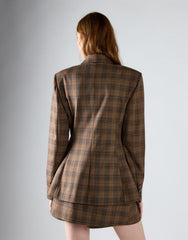 Brown Multi Check Button Front Blazer