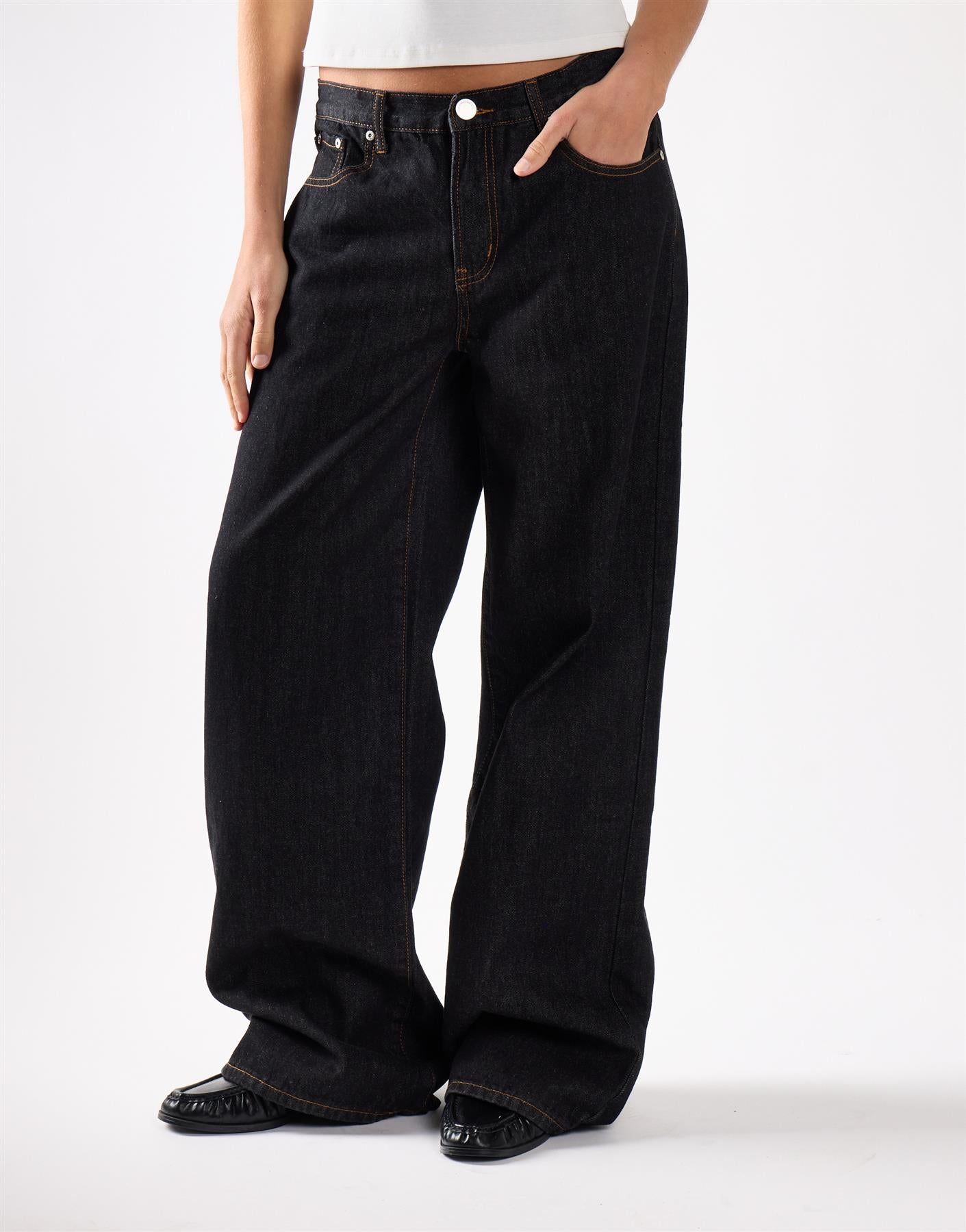 Indigo Mid Rise Baggy Jeans