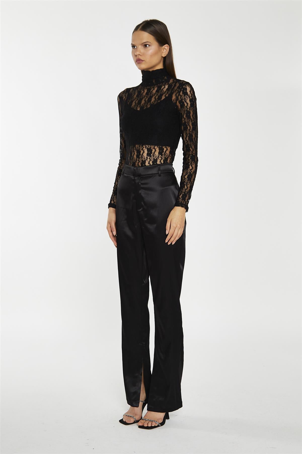 Black-Lace High-Neck Bodysuit