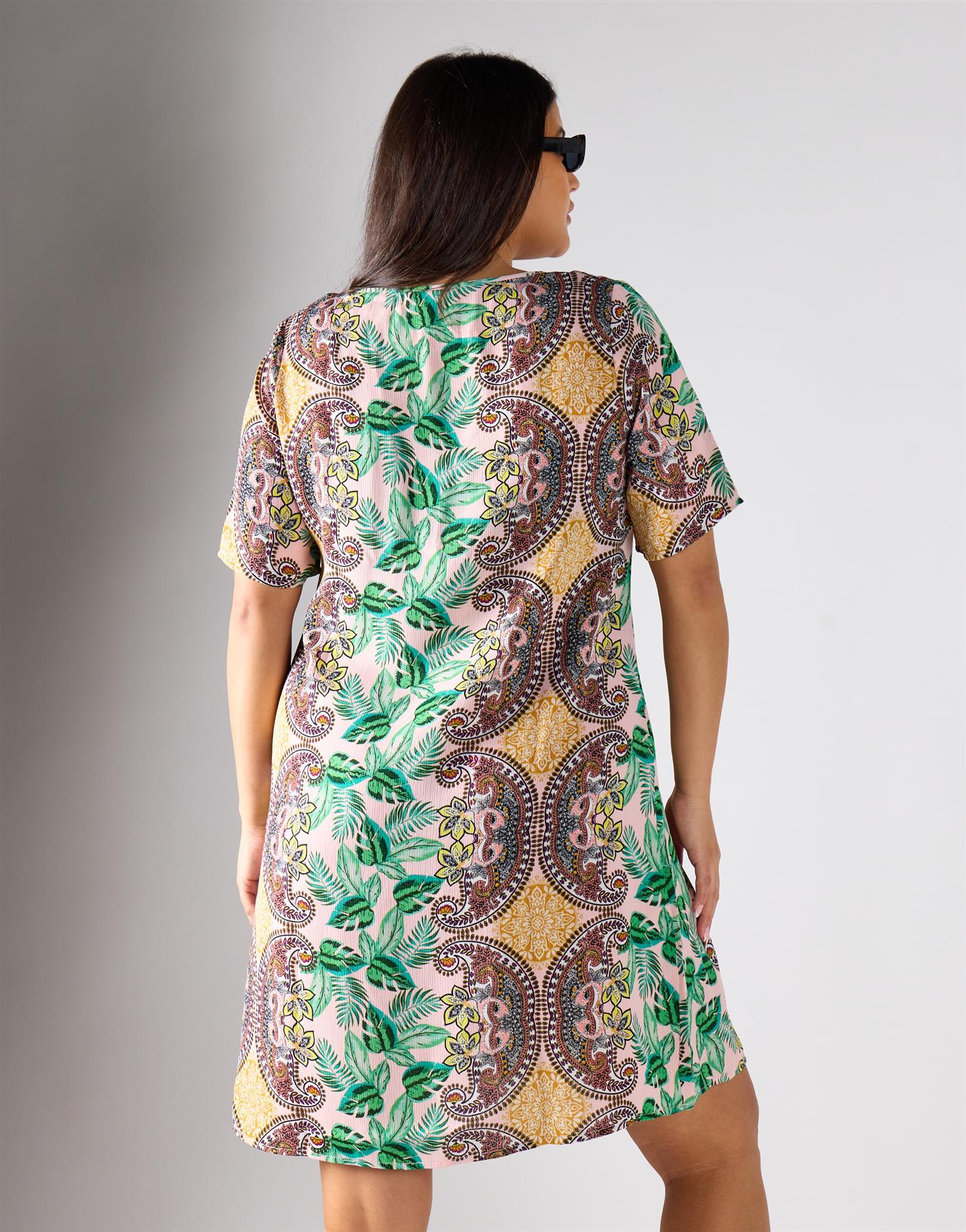 Glamorous Curve Women's Pink Leaf Paisley Dress