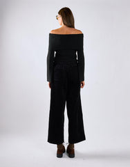 Black Corduroy Wide Leg Trousers