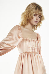 Square Neck Short Skater Dress - Peach Satin