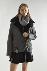 Washed Black Leather Midi- Jacket