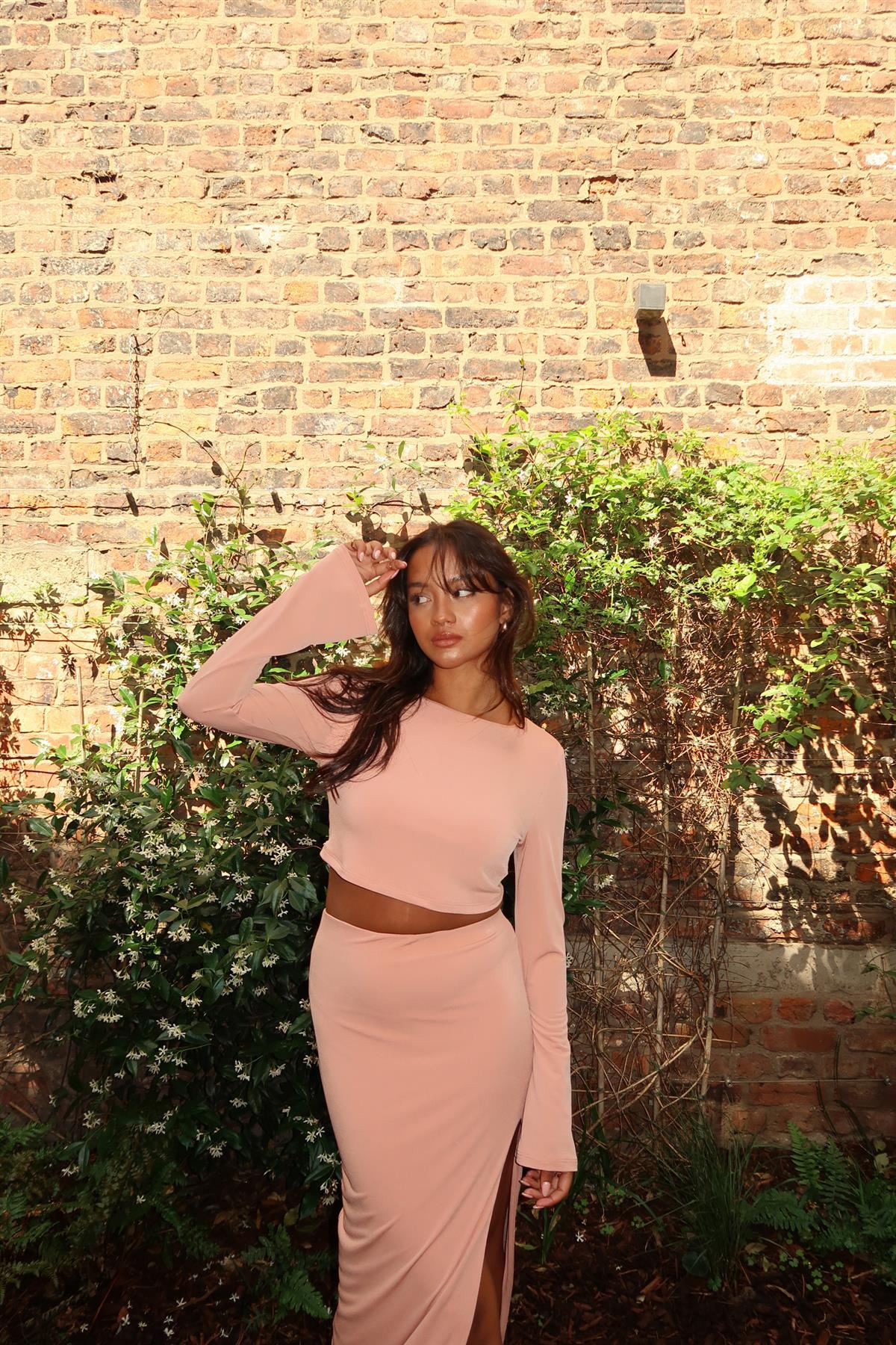 Soft-Terracotta Round-Neck Crop-Top