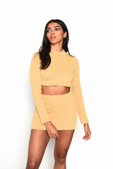 Golden-Yellow Cable-Knit Mini-Skirt