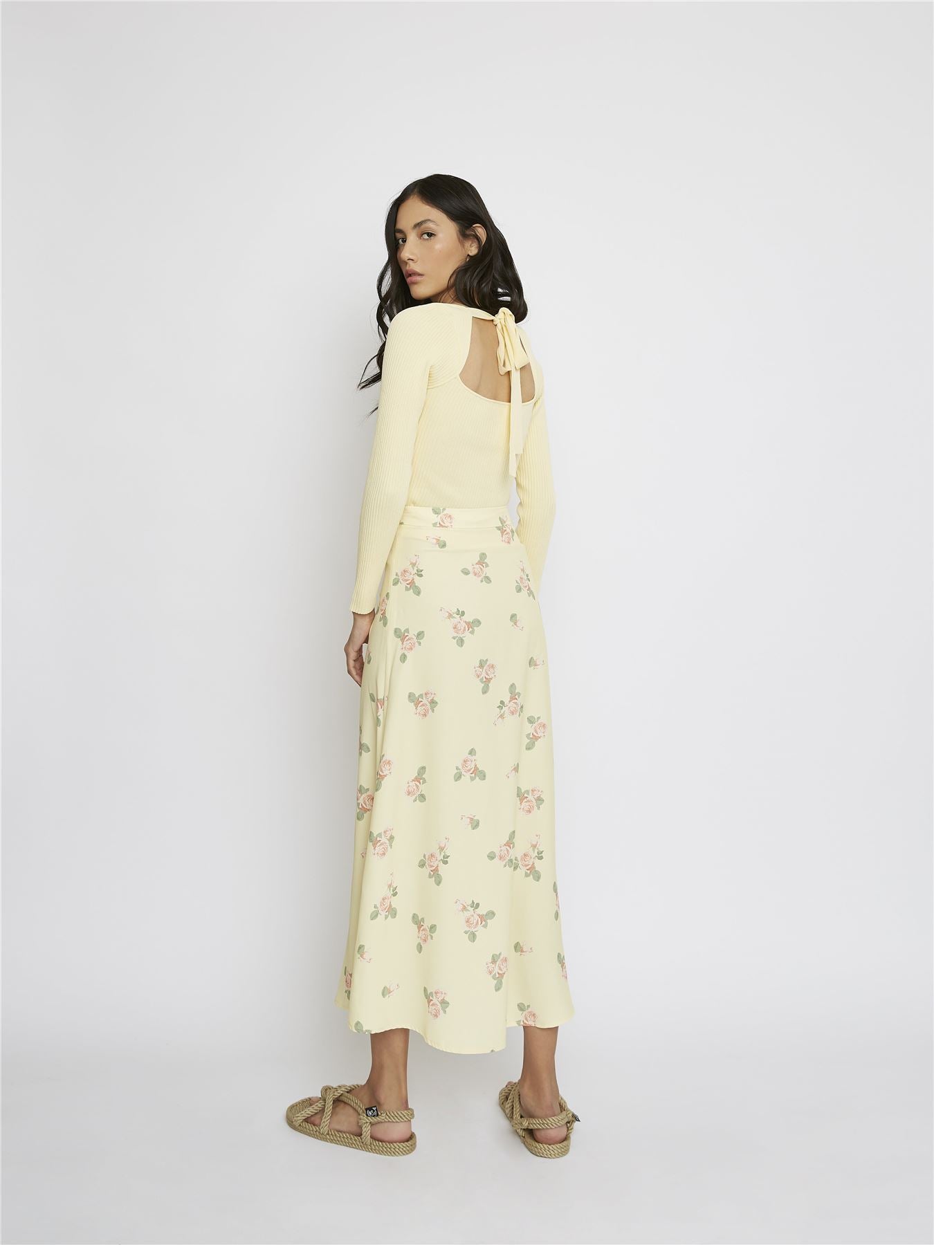 Lemon Ribbed Tie Back Long Sleeve Top