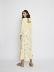 Lemon Ribbed Tie Back Long Sleeve Top