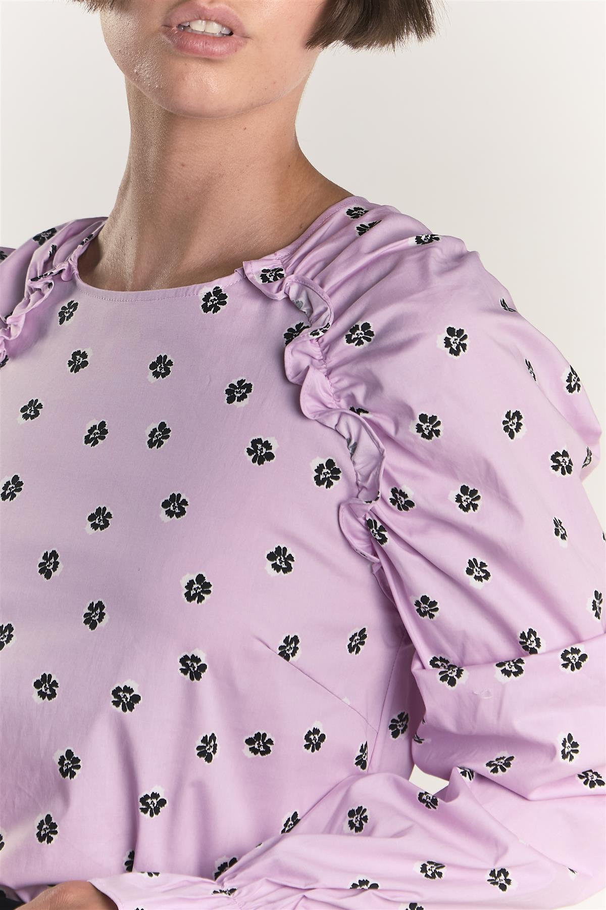 Pink Ditsy Cotton Ruffle Blouse