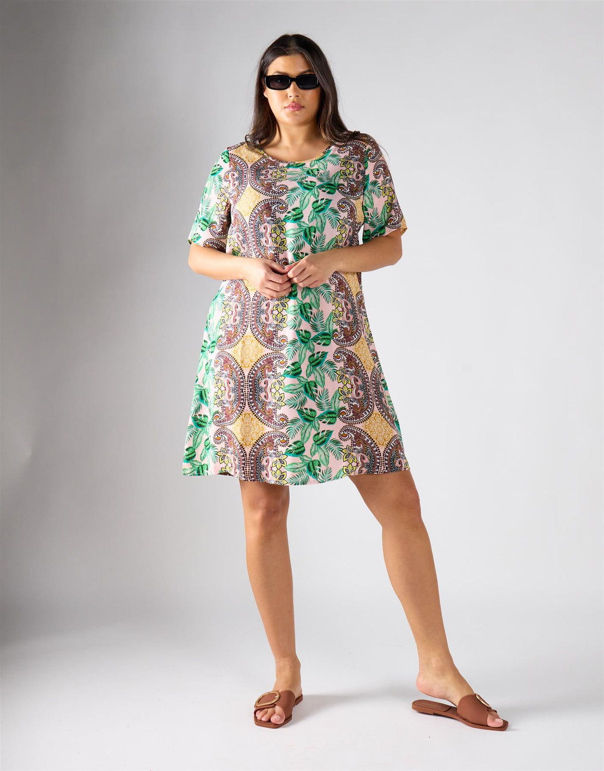 Glamorous Curve Women's Pink Leaf Paisley Dress