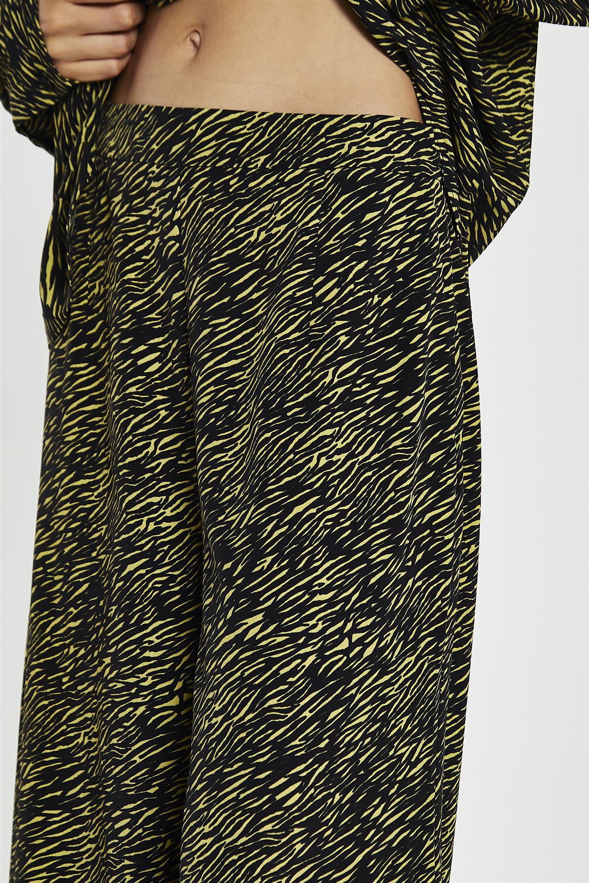 High Waist Loose Trousers - Yellow Mini Zebra