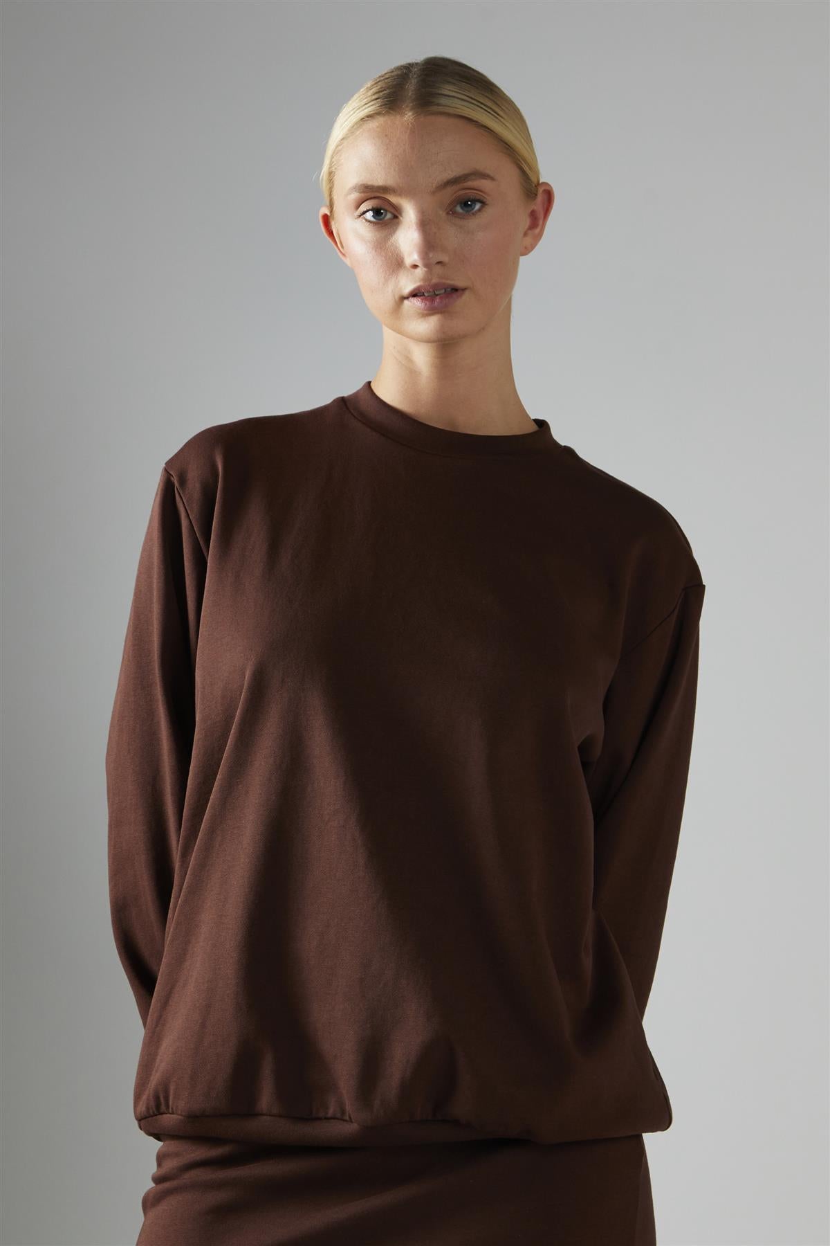 Deep-Brown Pullover Long Sleeve-Top