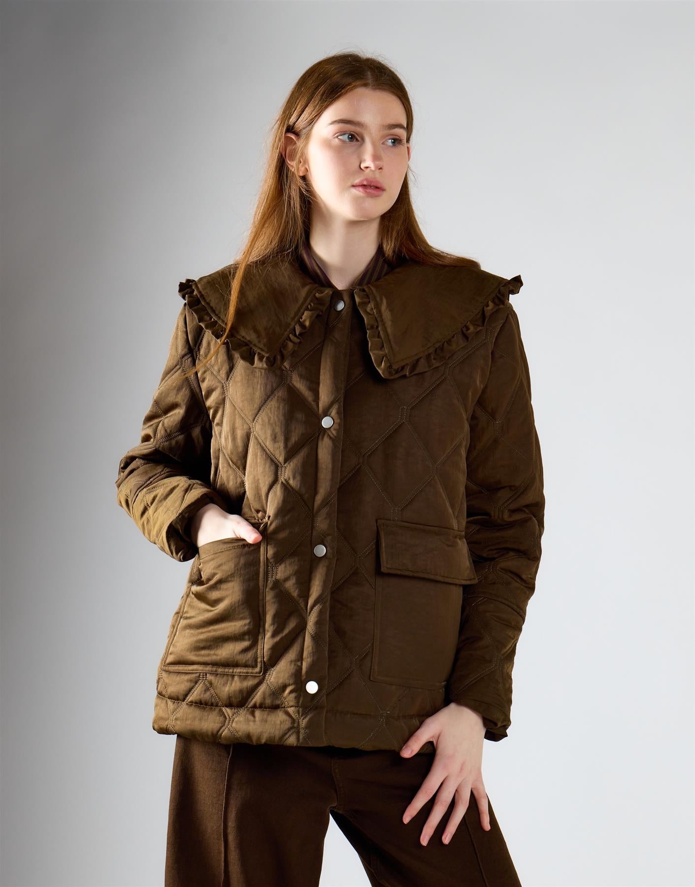 Deep Olive Statement Collar Jacket